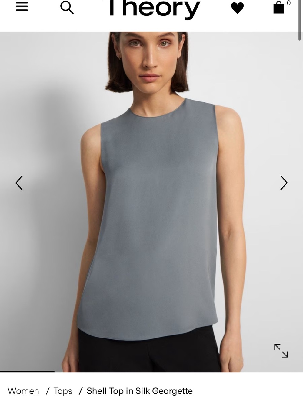 Theory Blue Granite Shell Top in Silk Georgette, Small, $195 retail